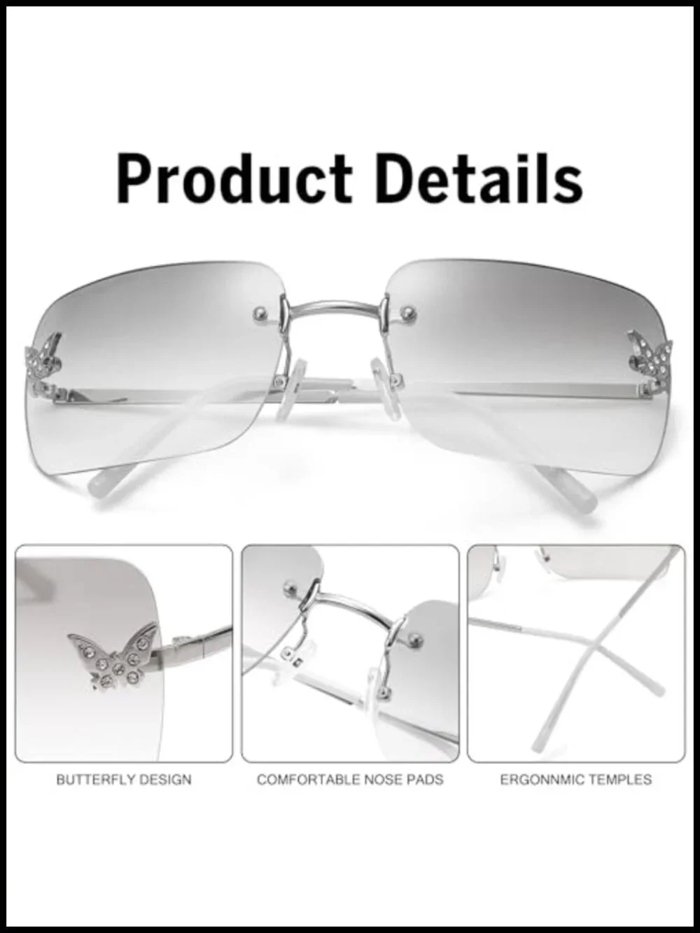 Rimless Retro Square Sunglasses with UV400 Protection for Women